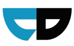 Logo de Catherine Denos : initiales avec le C bleu turquoise et le D noir