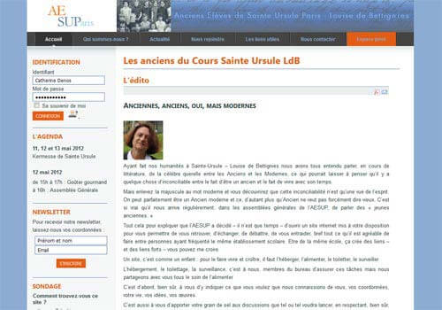 Capture d'écran de la page d'accueil du site de l'AESUP.