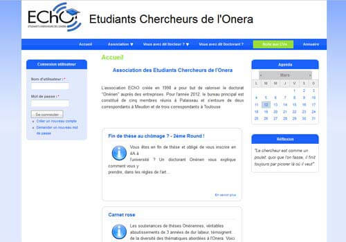 Capture d'écran de la page d'accueil du site EchO