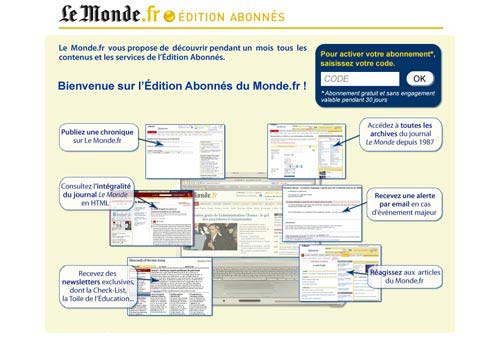 Capture d'écran d'une page de promotion de l'édition abonnés du site lemonde.fr.