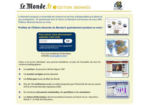 Capture d'écran d'une page de promotion de l'édition abonnés du site lemonde.fr.