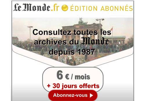 Capture d'écran d'une bannière publicitaire grand format pour les archives du site lemonde.fr.