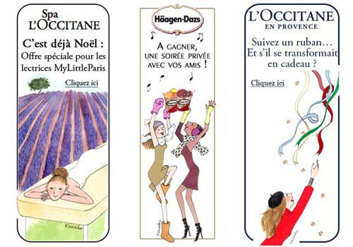 Capture d'écran de 3 bannières publicitaires pour L'Occitane Spa, Häagen-Dazs et L'Occitane en Provence.