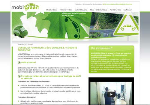 Capture d'écran de la page d'accueil du site Mobigreen.