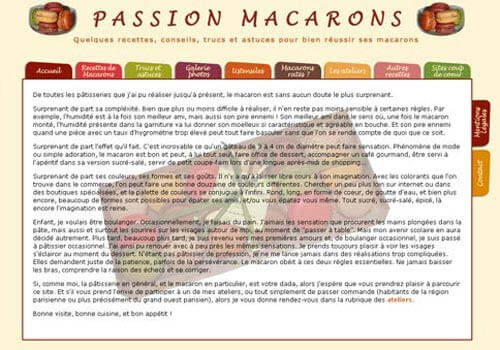 Capture d'écran de la page d'accueil du site Passion Macarons.