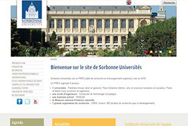 Capture d'écran de la page d'accueil du site Sorbonne Universités.