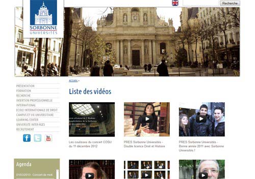 Capture d'écran de la page des vidéos.